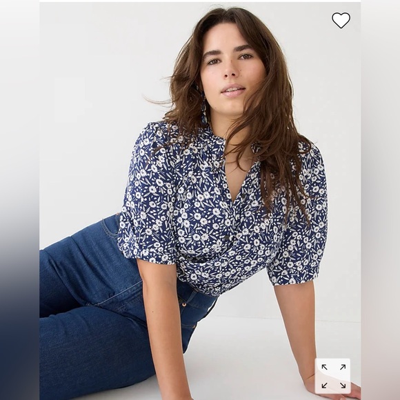 J.Crew Puff-sleeve button-up top in garden stamp floral size L - Picture 1 of 5